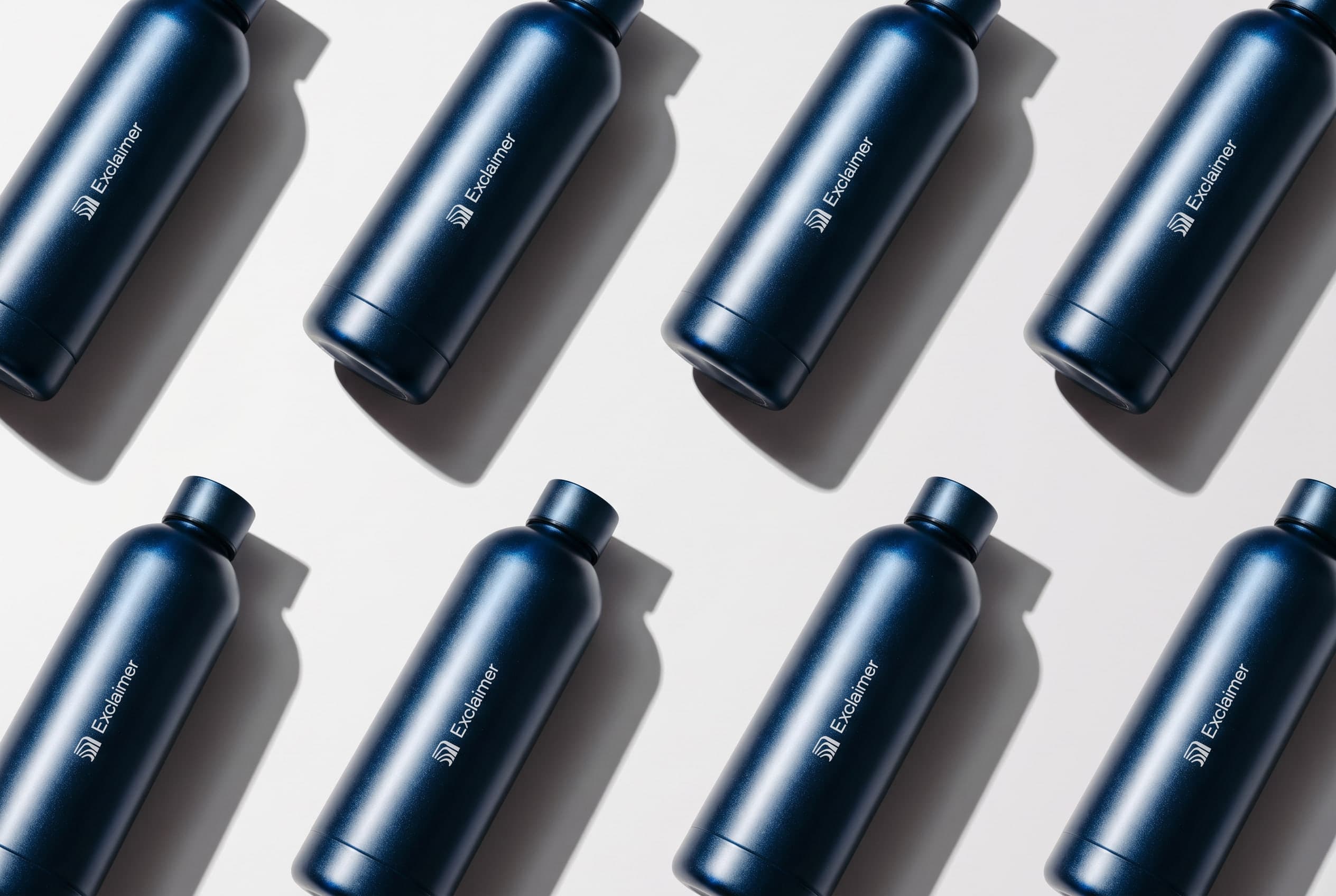 Blue Exclaimer branded bottles